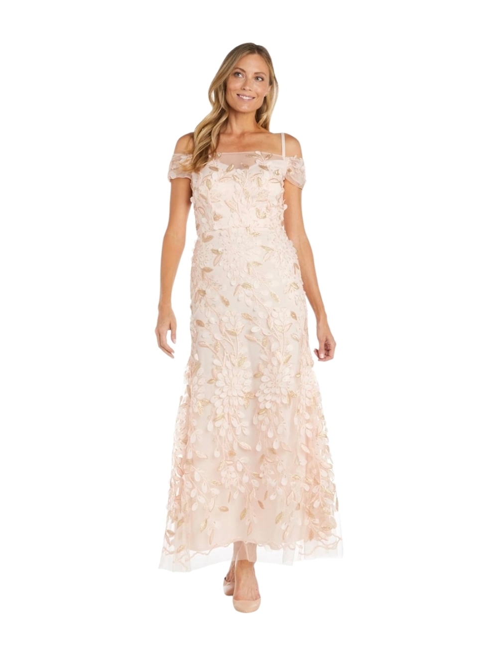 R&M Richards Floral Pink Gold Lined Formal Maxi Dress Event Fairy Party Sz 8 NWT